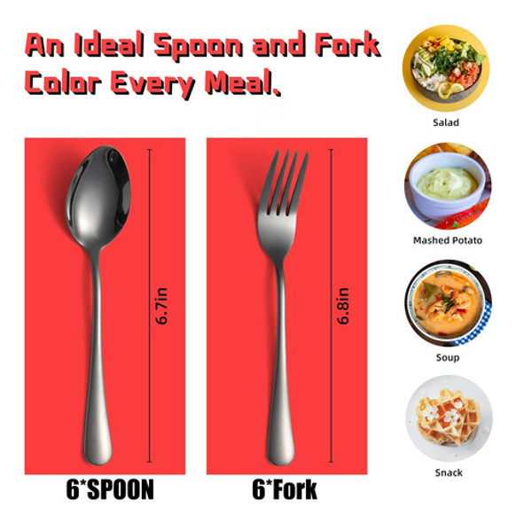 Juego Tenedores Cucharas Acero Inoxidable 12pzas Negro 1