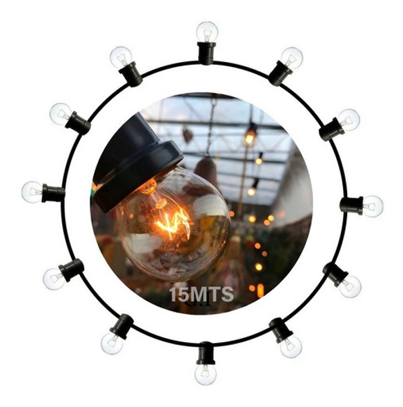 Tira Guirnalda Luces Exterior Calidas 15m + Lamparas Vintage 0