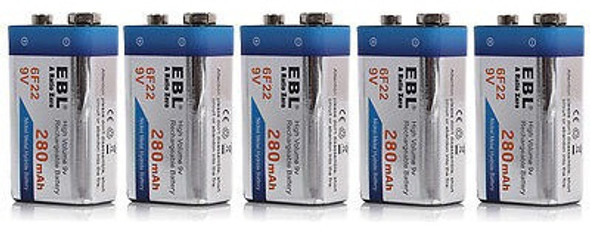 5 X Ebl 280mah 9v 9v 6f22 Ni-mh Niquel Metal Hidruro Batería 1