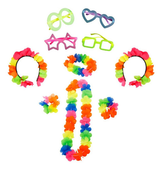 Combo Cotillon Carioca Hawaiano Fluo 50 Personas Fiesta 1