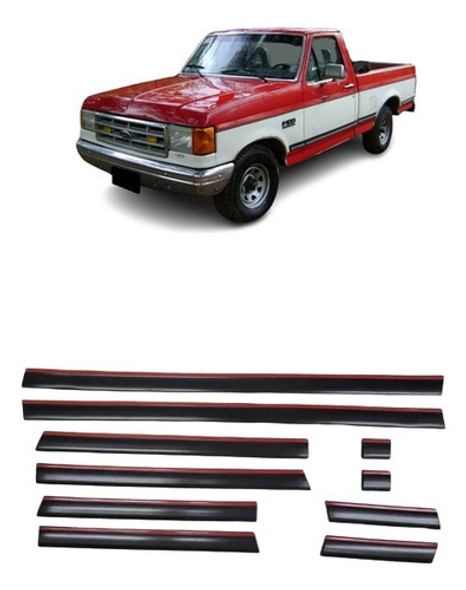 Ford F100 F-100 Xlt Baguetas Laterales Molduras Negras Rojo 0