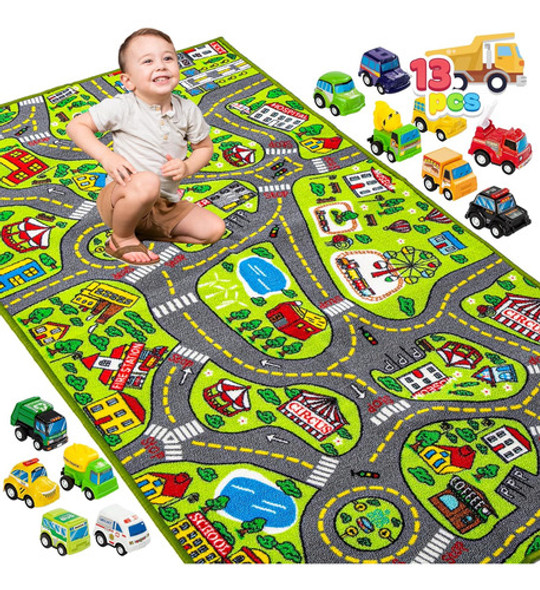 Alfombra De Juego Para Niños Con 12 Vehículos, Ciudad De Jug 0