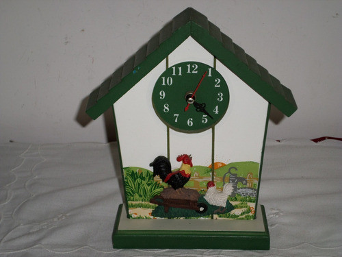 Reloj De Mesa Gallinas A Pila De Madera Policromada 0