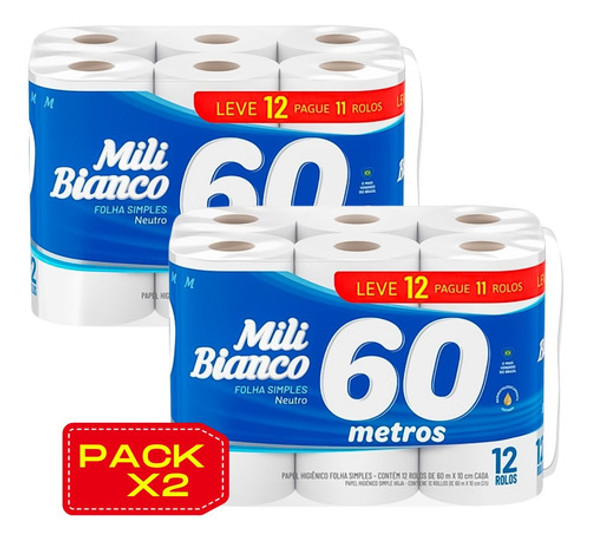 Papel Higiénico Mili Paquetón Neutro 30m X24  Pack X 2 Otec 1