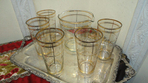 Juego Hielera Y Vasos Antiguos Tallados Impecable Miralo 1