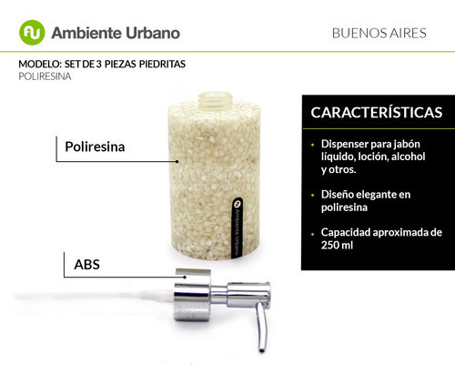 Set De Baño Resina 3pz Dispenser Jabonera Portacepillo Pasta 1