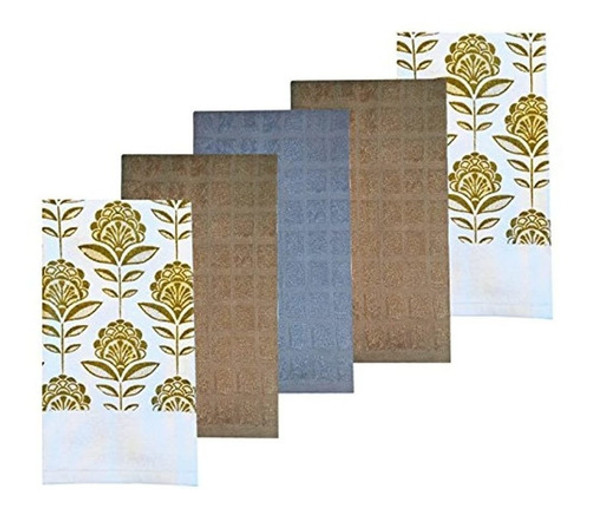 Juego De 5 Toallas De Cocina De Algodón Sólido Y Colorido 10 0