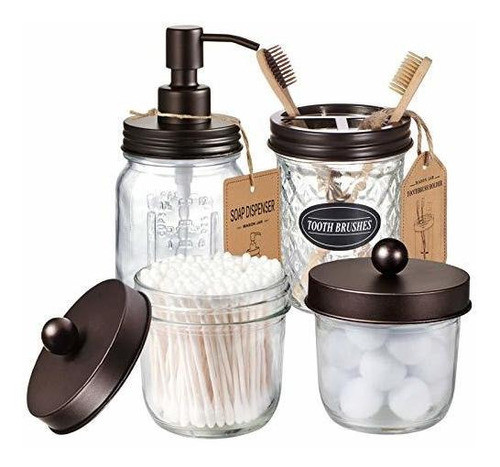 Mason Jar - Juego De Accesorios De Baño (paquete De 4), Bron 0