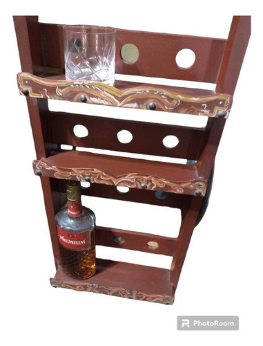 Carrito De Madera   Porta Botellas Y Vasos Retro 80s 1