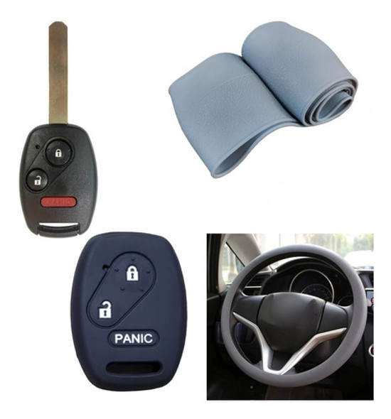 Cubre Volante + Funda Llave Silicona Honda Civic Gris/negro 0