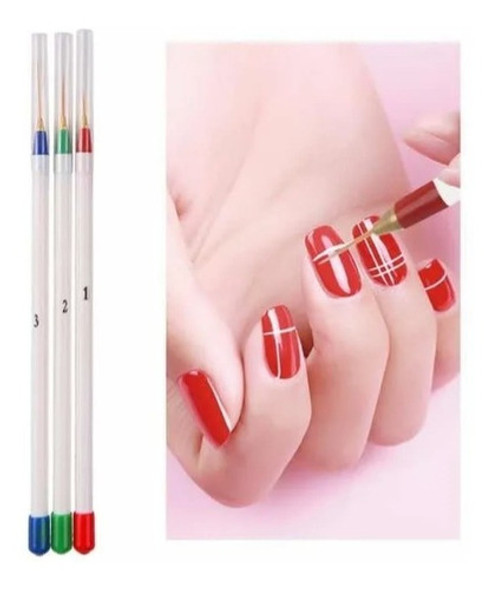 Set X3 Pinceles Liner Decoración De Uñas Nail Art Deco Comun 1