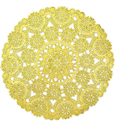 Tapetes De Encaje De Papel Con Medallón Redondo Dorado (12 P 0