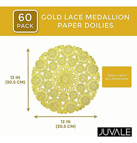 Tapetes De Encaje De Papel Con Medallón Redondo Dorado (12 P 1