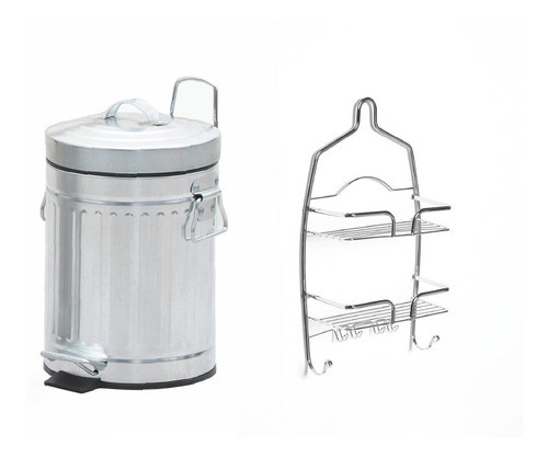 Combo Rack De Baño Y Cesto Hierro Galvanizado 3 Lts. 0