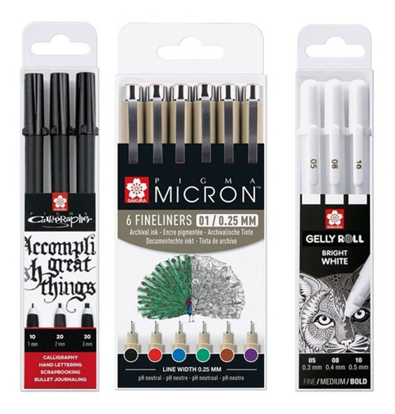 Kit Rotulador Caligrafia Sakura Gelly Roll Microfibra Micron 0