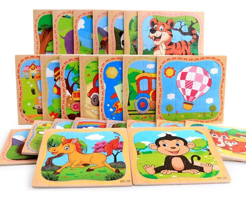 Pack X5 Rompecabezas De Madera 16 Piezas C/u Didáctico 0