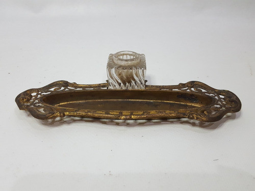 Tintero Sin Tapa Vidrio Y Metal Dorado Cod 32670 0