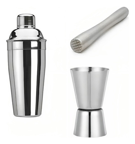 Set Bartender Coctelera + Machacador + Medida Doble Ac.inox 0