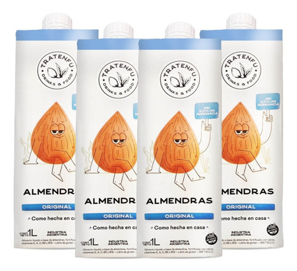 Bebida Leche De Almendras Tratenfu Sin Tacc Ni Azucar 1lt X4 0