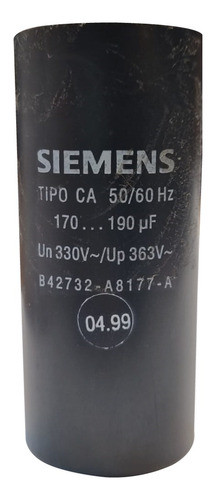 Capacitor De Arranque 170/190mfd  330-363vca 50/60hz Siemens 0