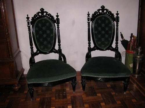 Sillones Victoriano Laqueado Tapizado Pana Verde Divinos 1