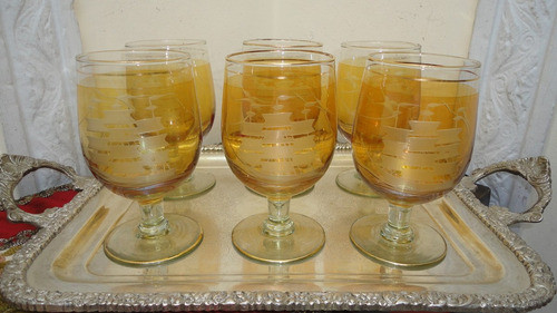 Raras Copas Antiguas De Vino O Agua Tallado Navio Vealas 0