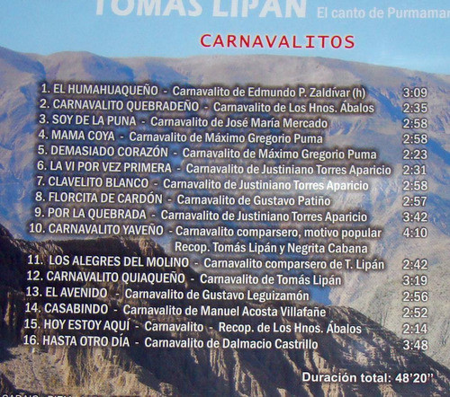 Tomas Lipan Carnavalitos Cd Argentino Sellado / Kktus 1