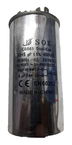 Capacitor Dual 35 + 5 Mf 450v Metálico - Aire Acondicionado 1