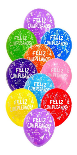 Globos Látex Impresos X 10u Motivo Feliz Cumple 0