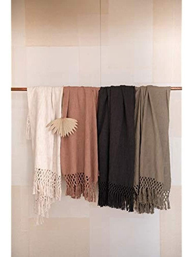 Creative Co-op 50  L X 60  W Manta De Ganchillo Y Flecos De 1