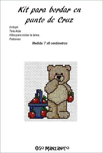 Kit Punto De Cruz Tela Hilo Y Patrones Oso Manzanero 0