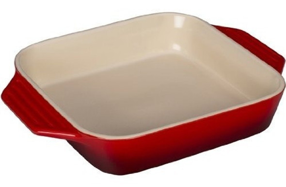 Le Creuset Plato Cuadrado De Gres, 9,5 Pulgadas, Cerise (roj 0