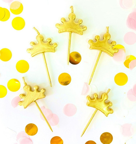 Vela Corona Corinita Crown Dorada X5 Cumpleaños Torta 0