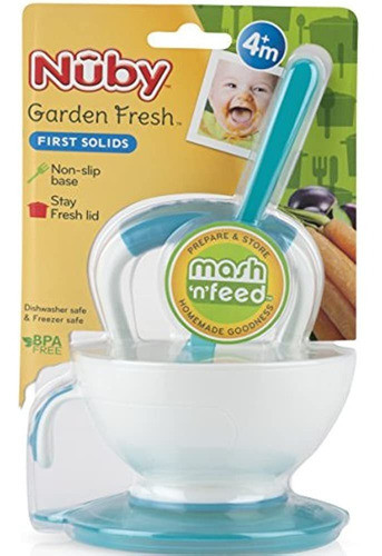 Nuby Garden Fresh Mash N Feed Bowl Con Cuchara Y Colores De 1