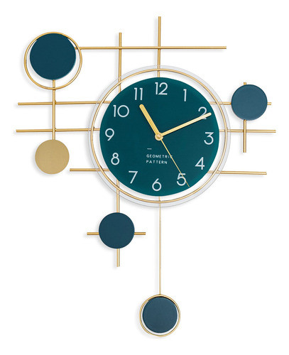 Reloj De Pared Moderno Grande Decorativo Clasico Azul Y Dora 0