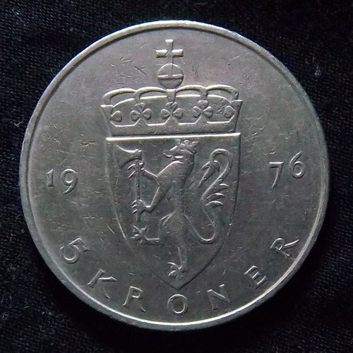 Noruega 5 Coronas 1976 Exc Km 420 Escudo Nacional 0