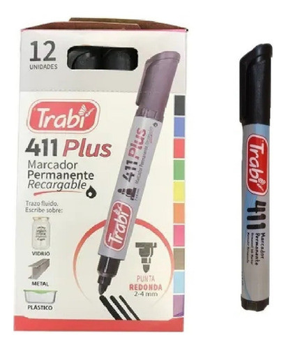 Marcador Permanente Trabi 411 Recargable Negro P/redonda X12 0