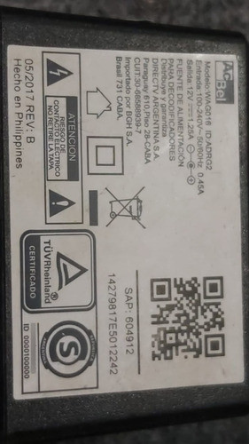 Fuente Switching 12v 1,25 Amper Ficha Dc Pìn Interno 1