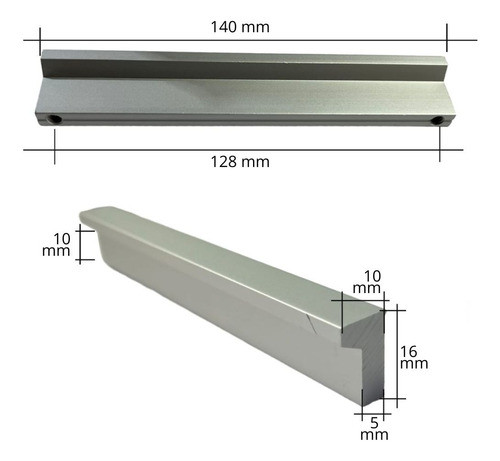 Manija Barra L 128mm Aluminio Mate Mueble Cocina 1