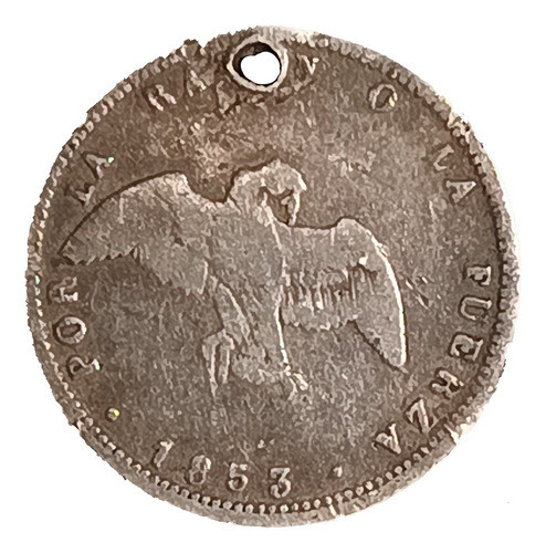 Chile 1/2 Décimo 1853 Regular Plata Km 121 Perforado 0