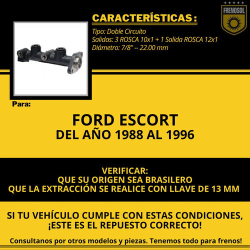 Bomba De Freno Ford Escort Xr3 Brasil Sistema Bendix 1