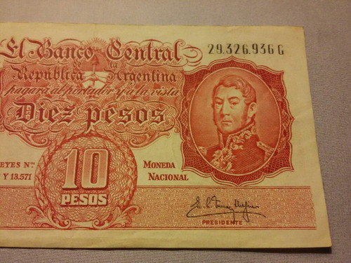 Bottero N 1971b. Billete De 10 Pesos Moneda Nacional. Fil 3d 1