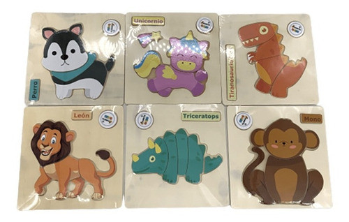 Pack X6 Rompecabezas Animales De Madera Didacticos 1