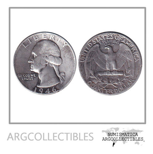 Usa Moneda 1/4 Dolar 1946 Plata 900 Washington Km-164 Vf 0
