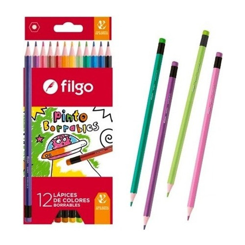 Lapiz Lapices Filgo Pinto Borrables Caja X 12 Colores Largos 1