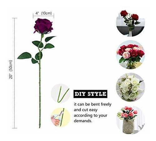 Rosas Artificiales Realistas  8x10x50cm 10u Morado 1