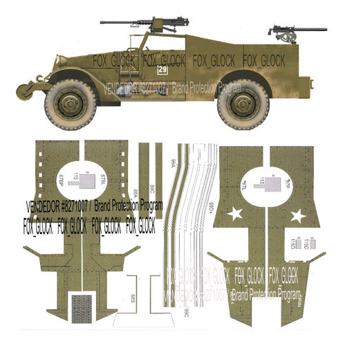 White M3a1 Scout Cd Car Escala 1.25 Papercraft 0