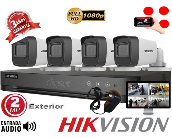 Kit Hikvision Dvr 4 Ch Y 4 Camaras Bullet Infrarrojo 20m 2mp 0