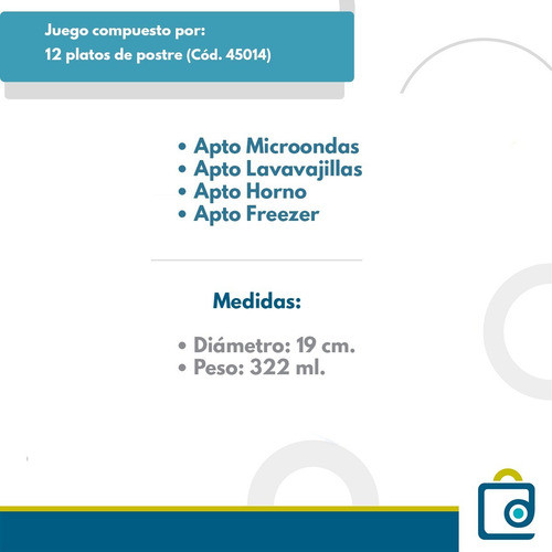 12 Platos De Postre 19 Cm Porcelana Tsuji Linea 450 (docena) 1