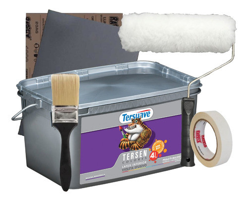Combo Pintura Latex Color 4l Con Rodillo Pincel Cinta Lija 0